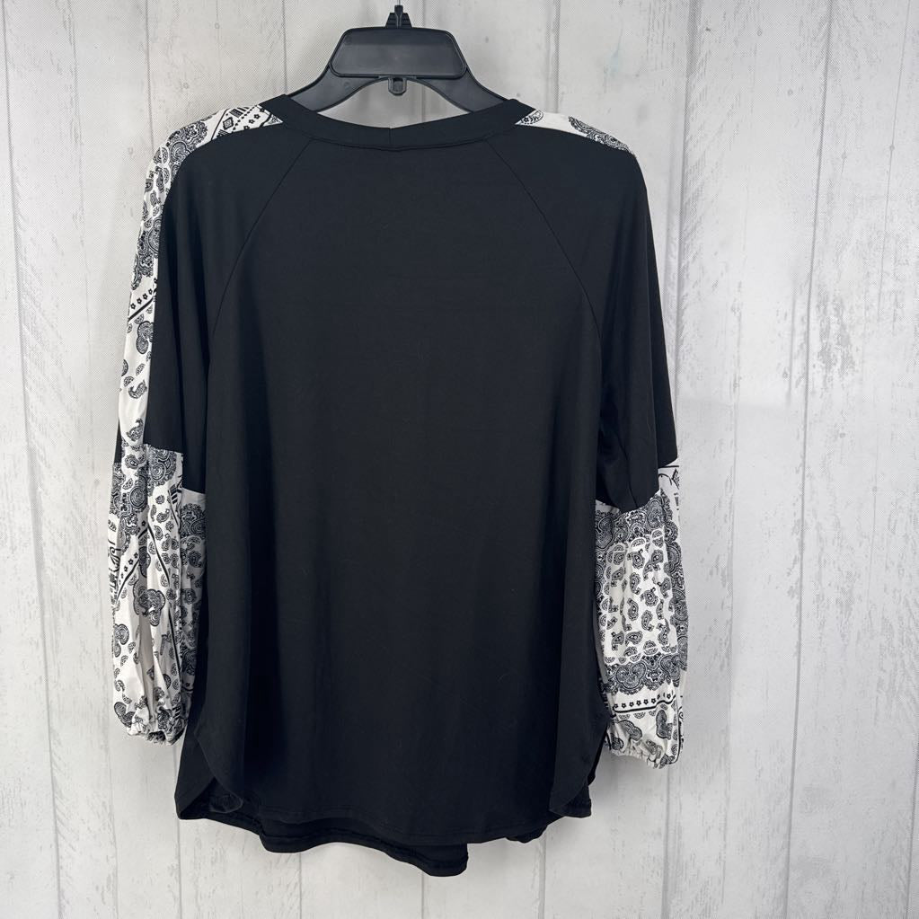 S paisley print slv solid top