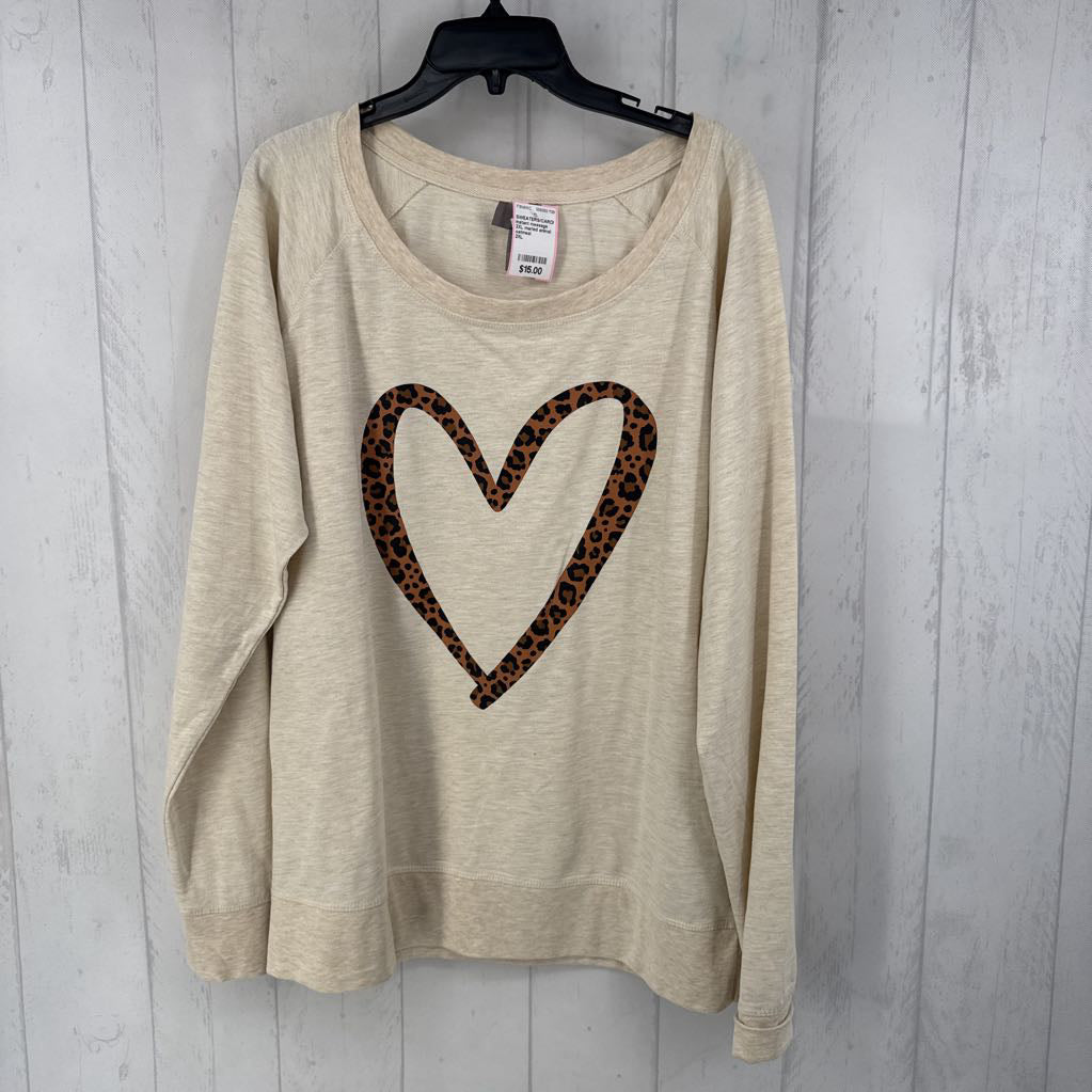 2XL marled animal print heart sweatshirt