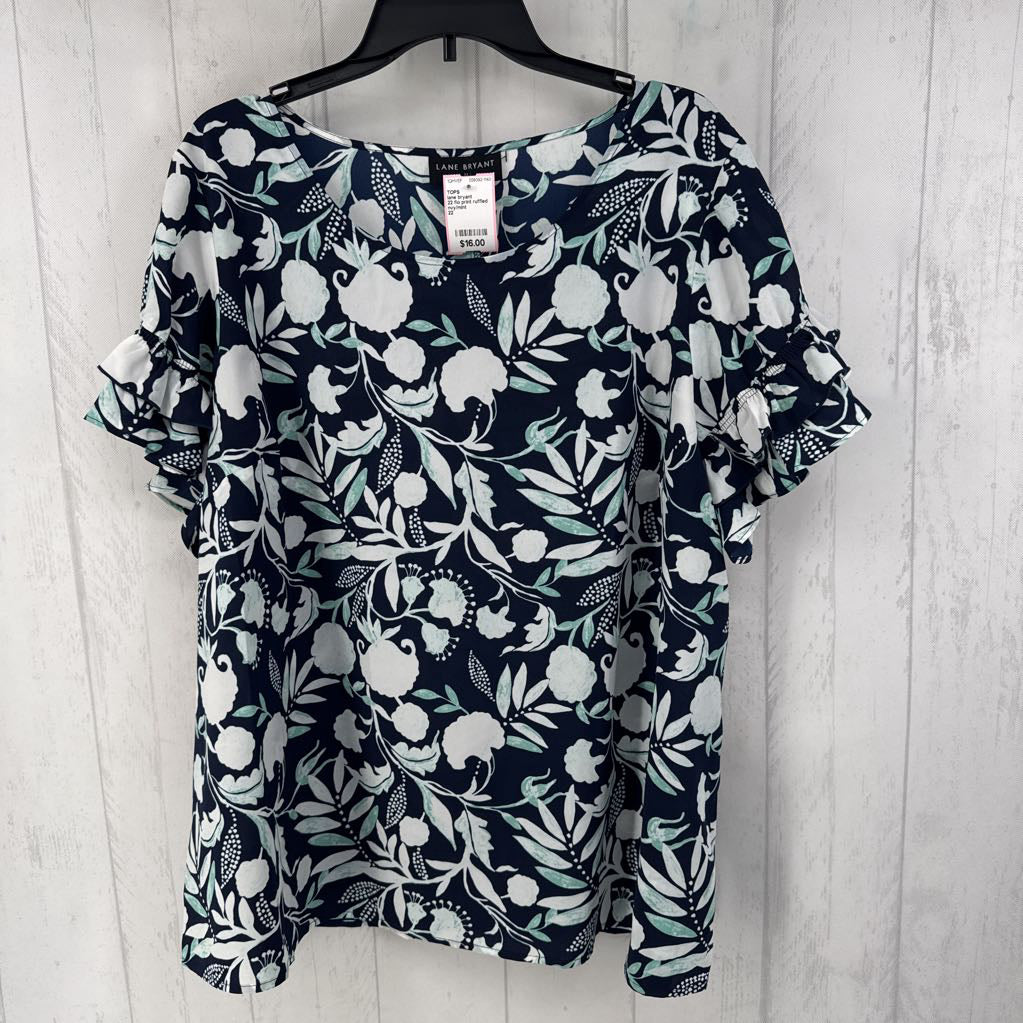 22 flo print ruffled slv top s/s