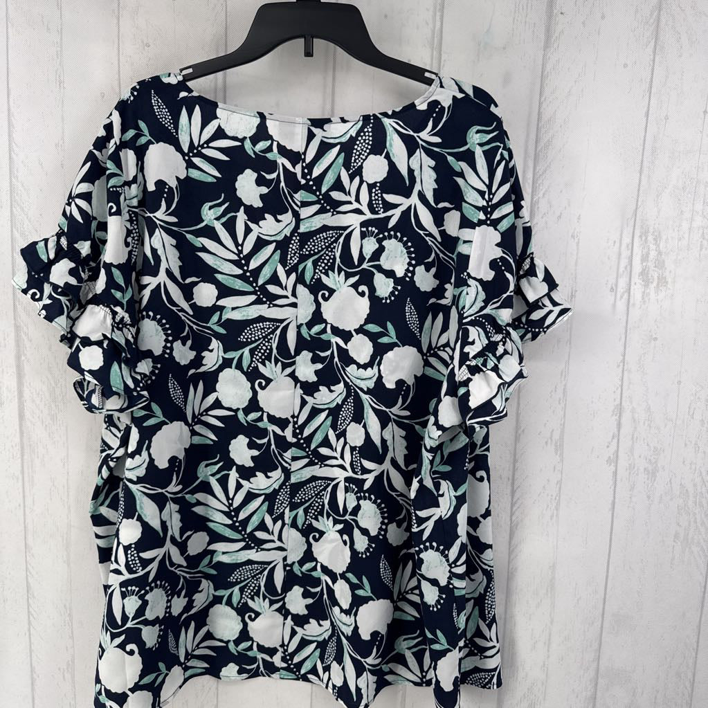 22 flo print ruffled slv top s/s