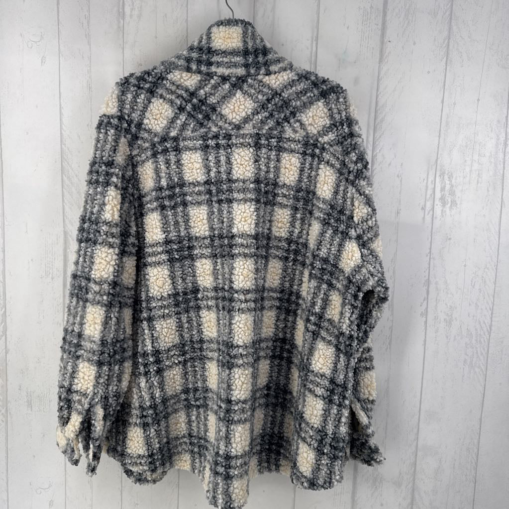 2X plaid sherpa shacket