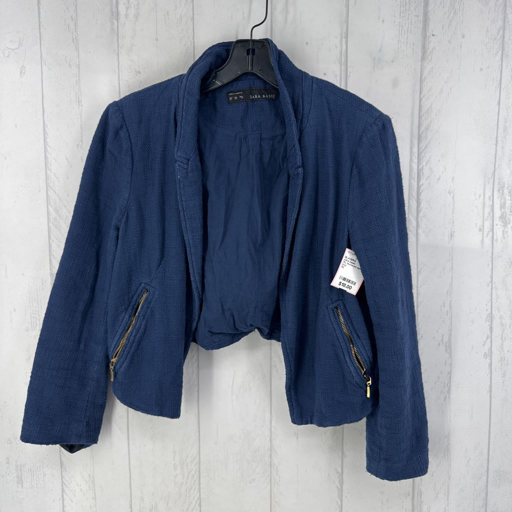 XL textured open front crop blazer
