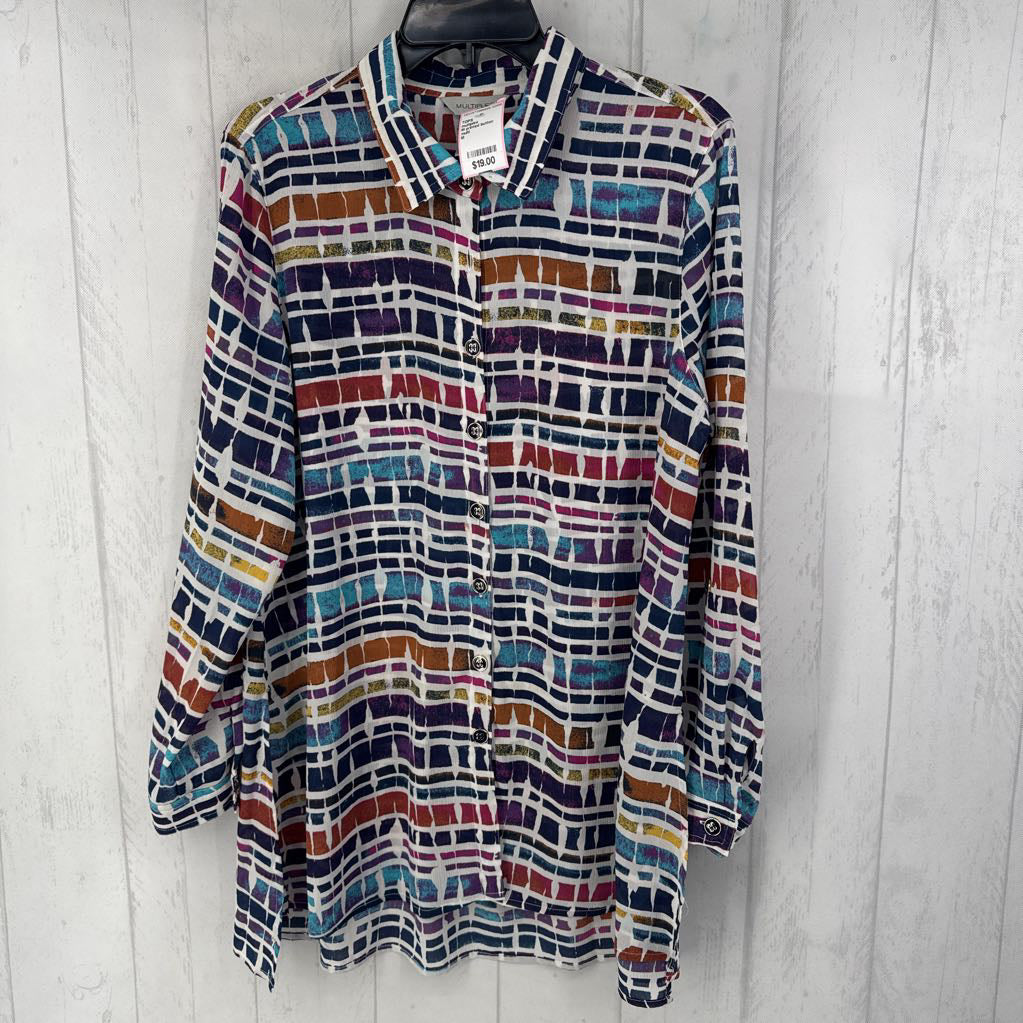 M printed button down l/s top