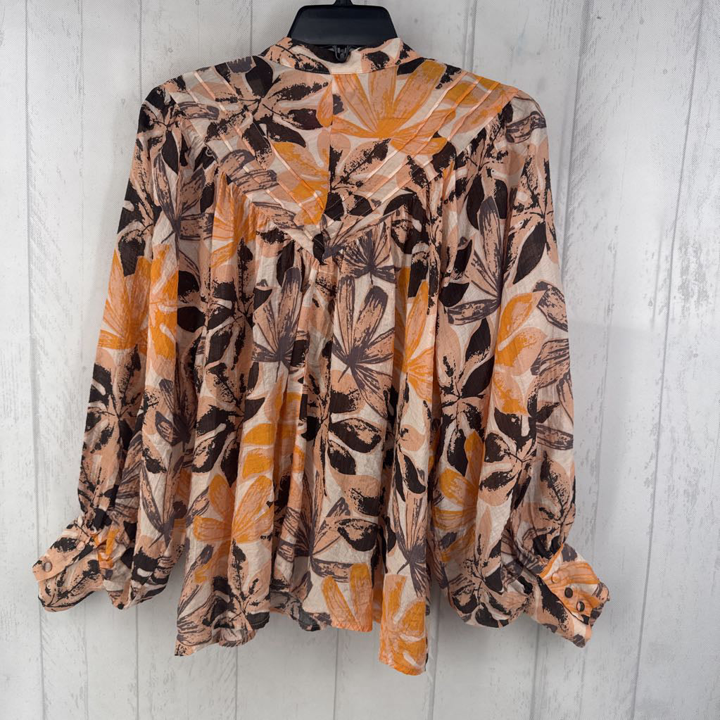 S flower print button pleated shirt