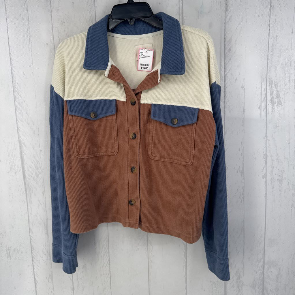 M l/s ribbed color block button shirt