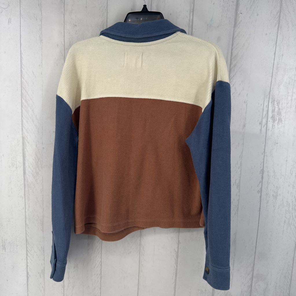 M l/s ribbed color block button shirt