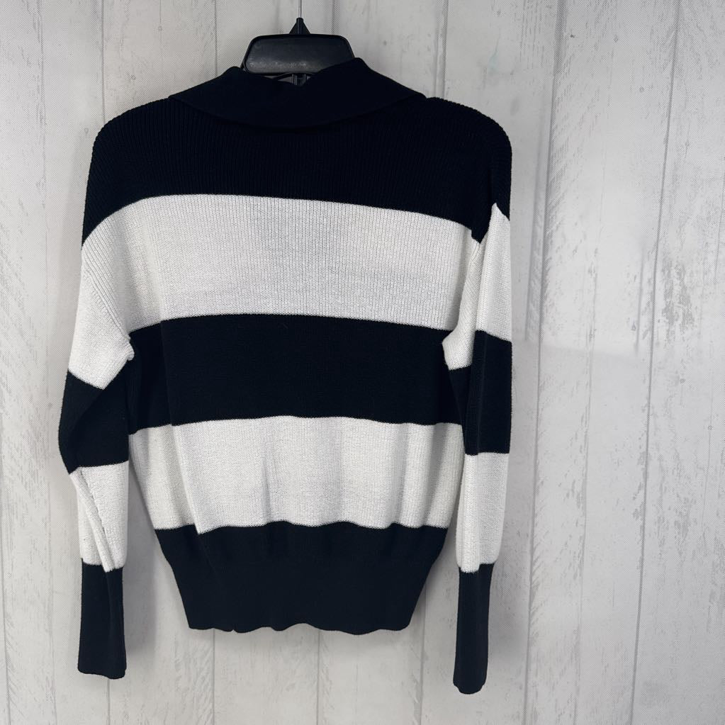 S l/s stripe collar v-neck sweater
