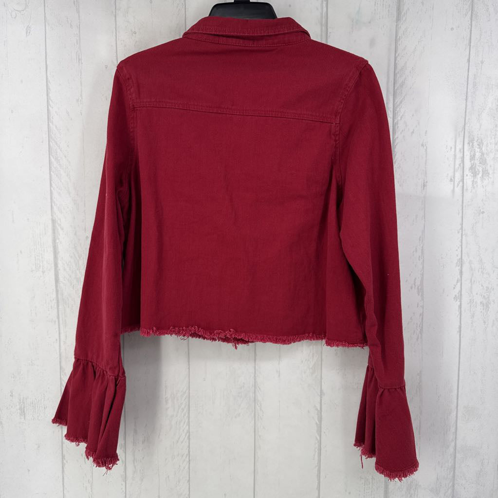 8 button down flare slv denim top