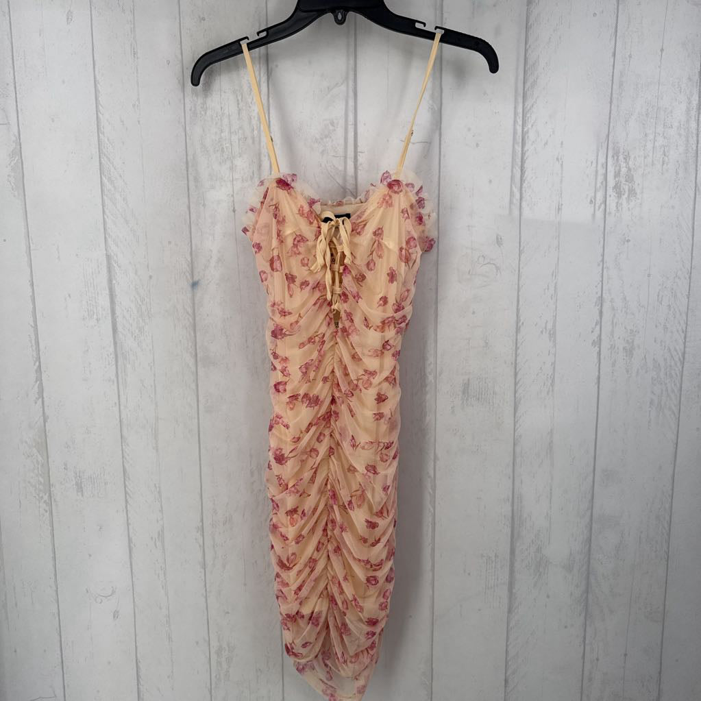 S ruched flo print slvls dress