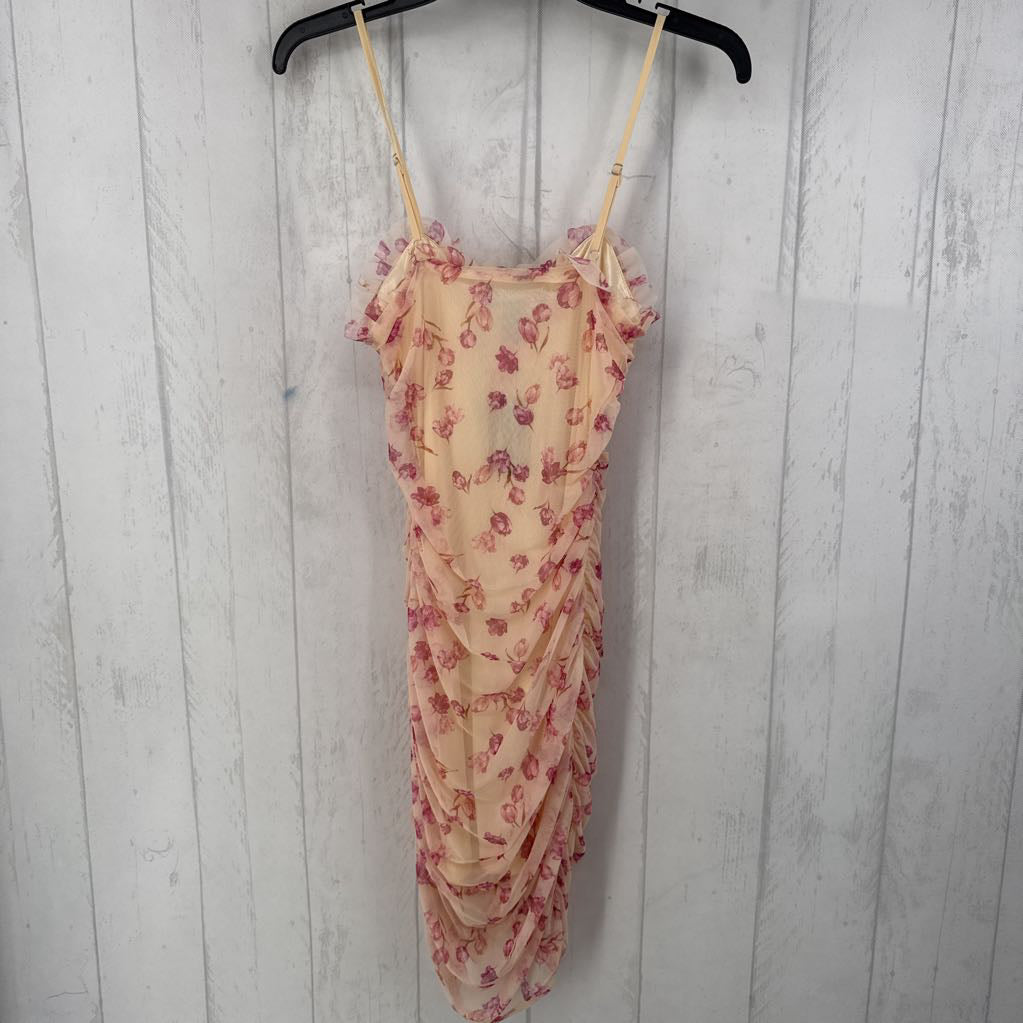 S ruched flo print slvls dress