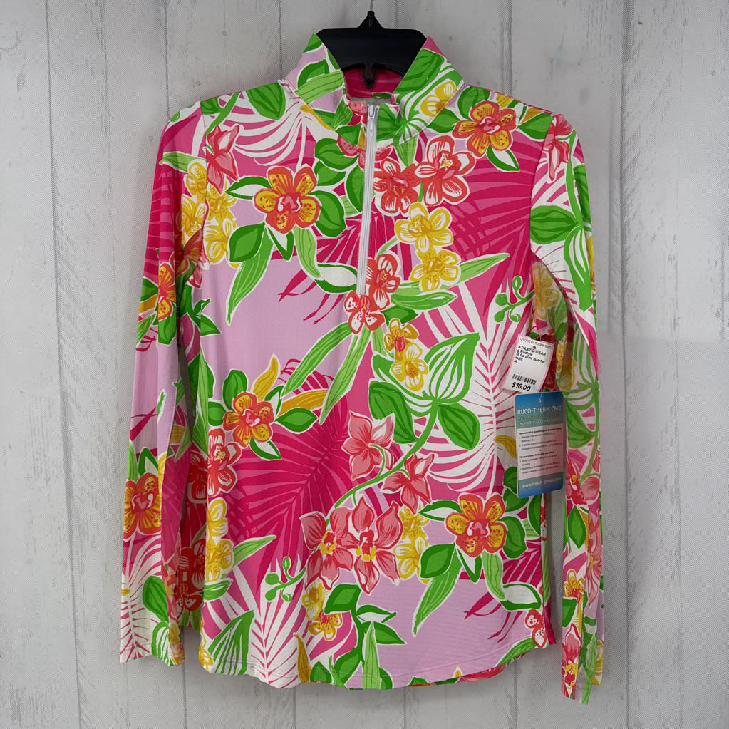 M flo print quarter button down l/s top