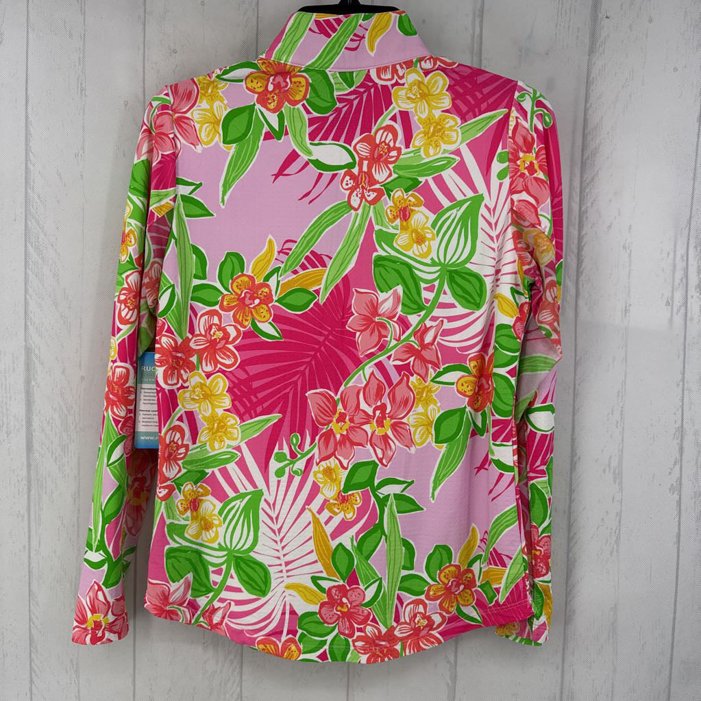 M flo print quarter button down l/s top