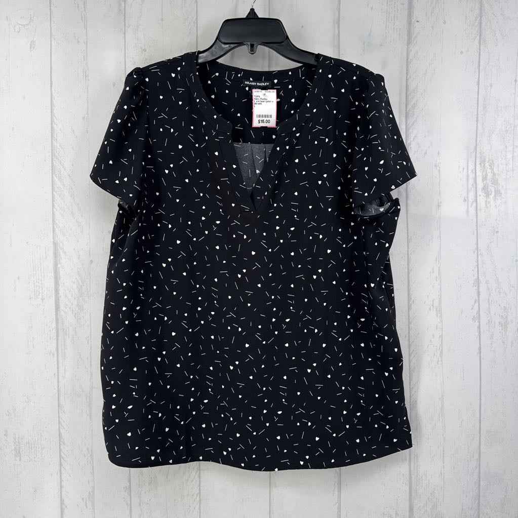 L s/s heart print v-neck top