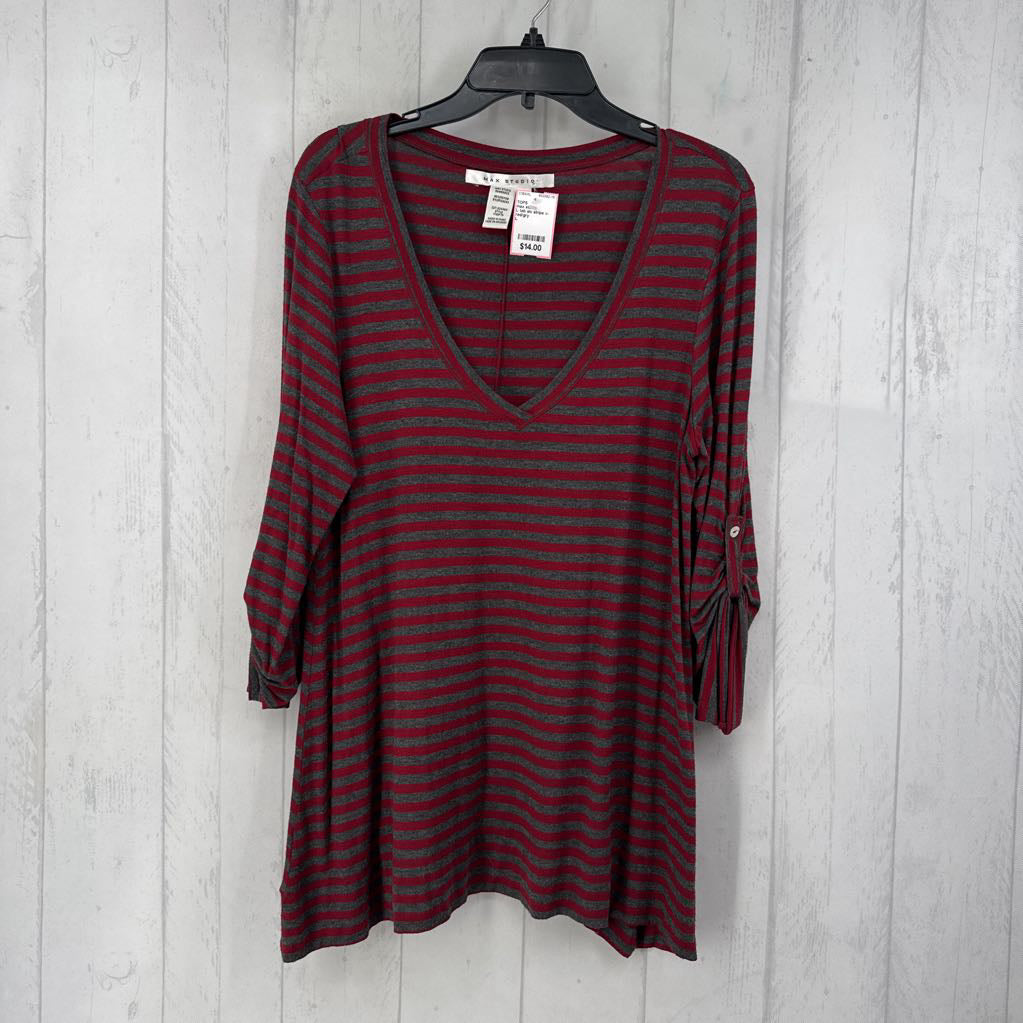 L tab slv stripe v-neck top