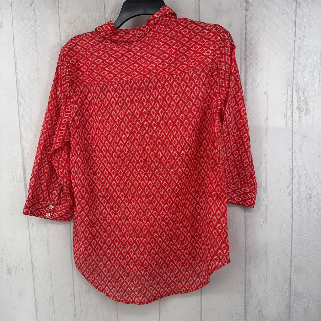 L printed button down 3/4 slv top