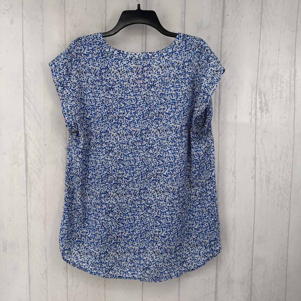 L printed notch neck cap slv top