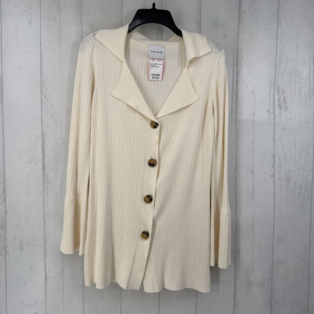 L ribbed button down cardi