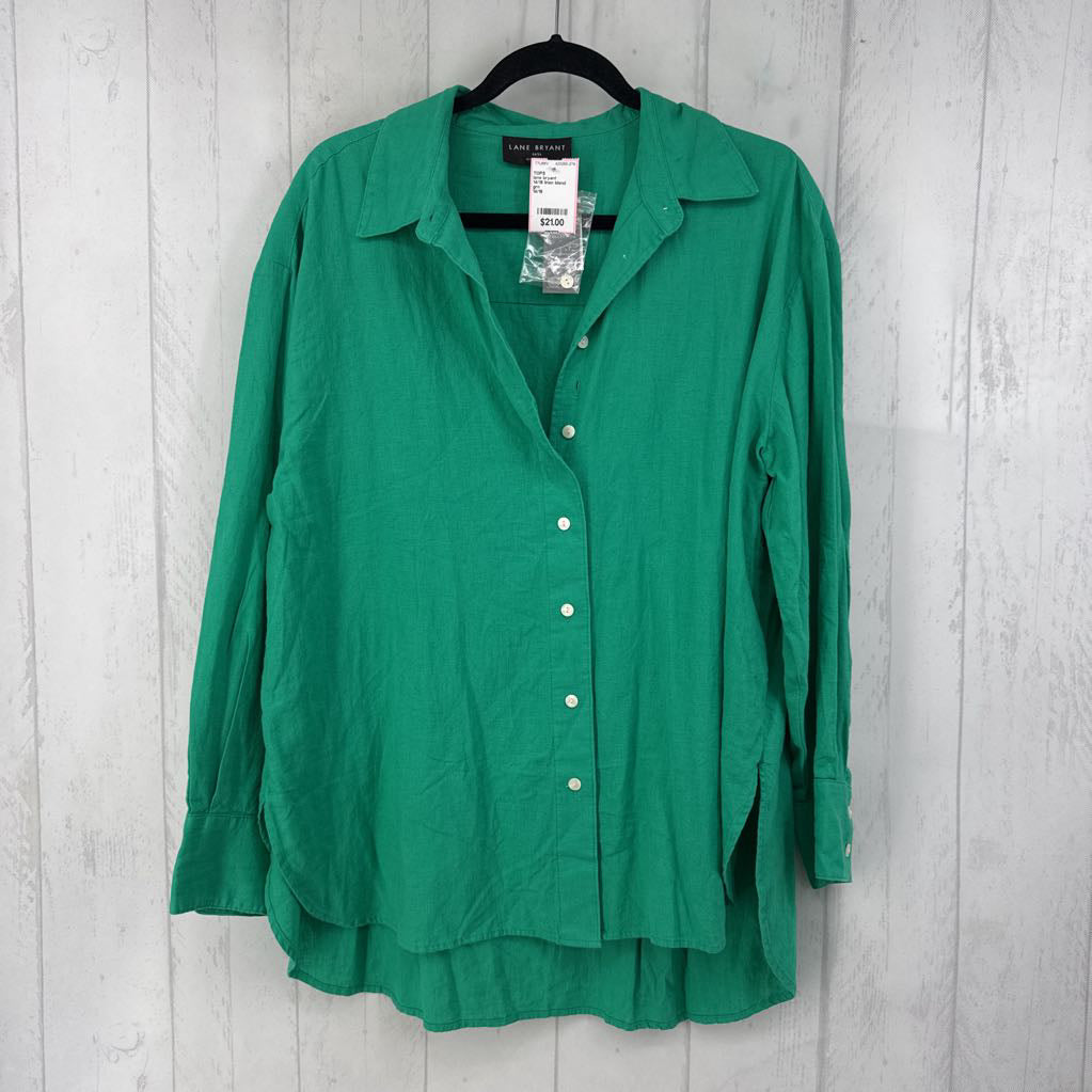 14/16 linen blend button down l/s top