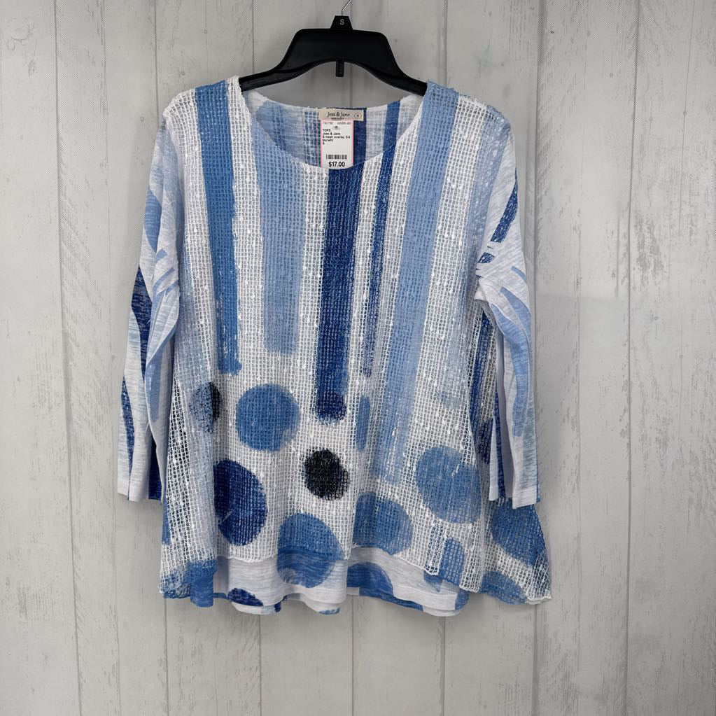 S mesh overlay 3/4 slv top