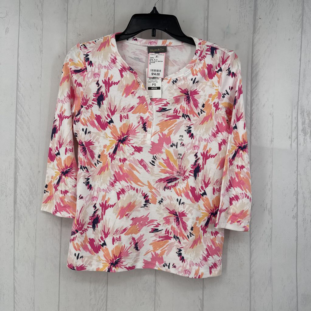 Sp flo print quarter button down 3/4 slv top