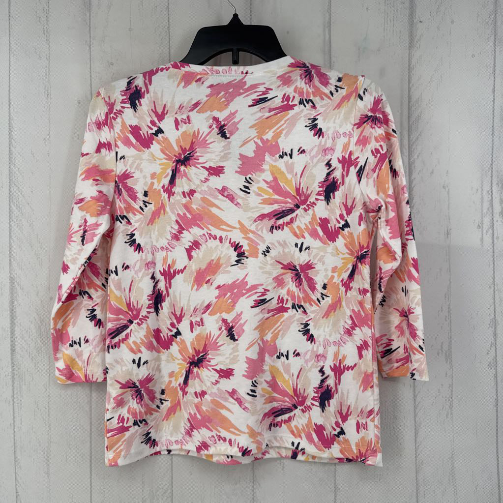 Sp flo print quarter button down 3/4 slv top