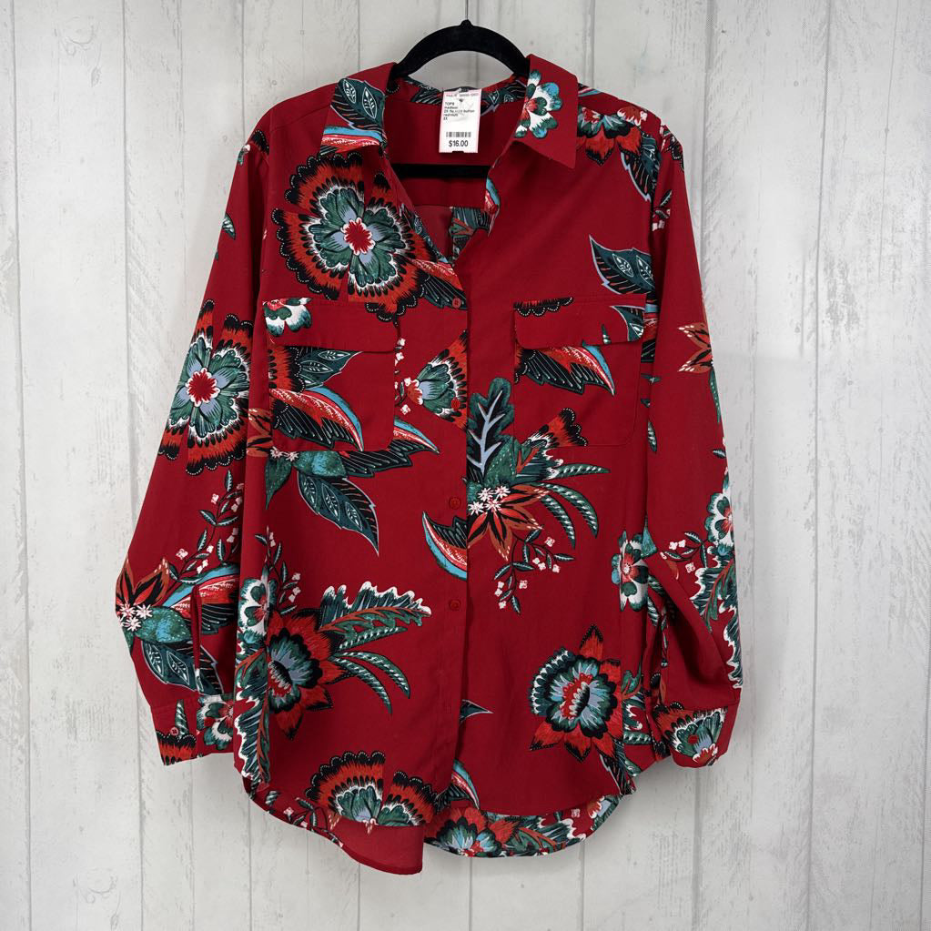 2X flo print button down l/s top
