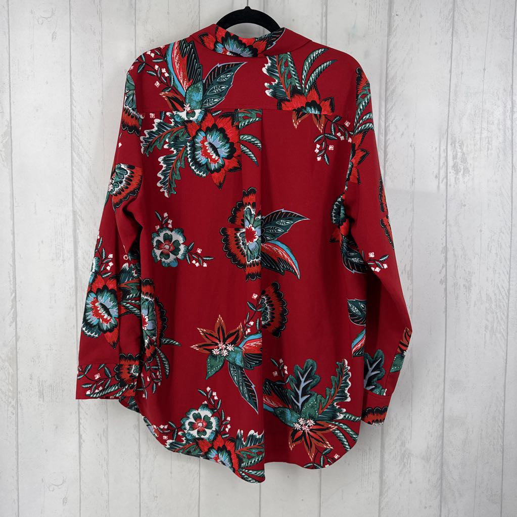 2X flo print button down l/s top