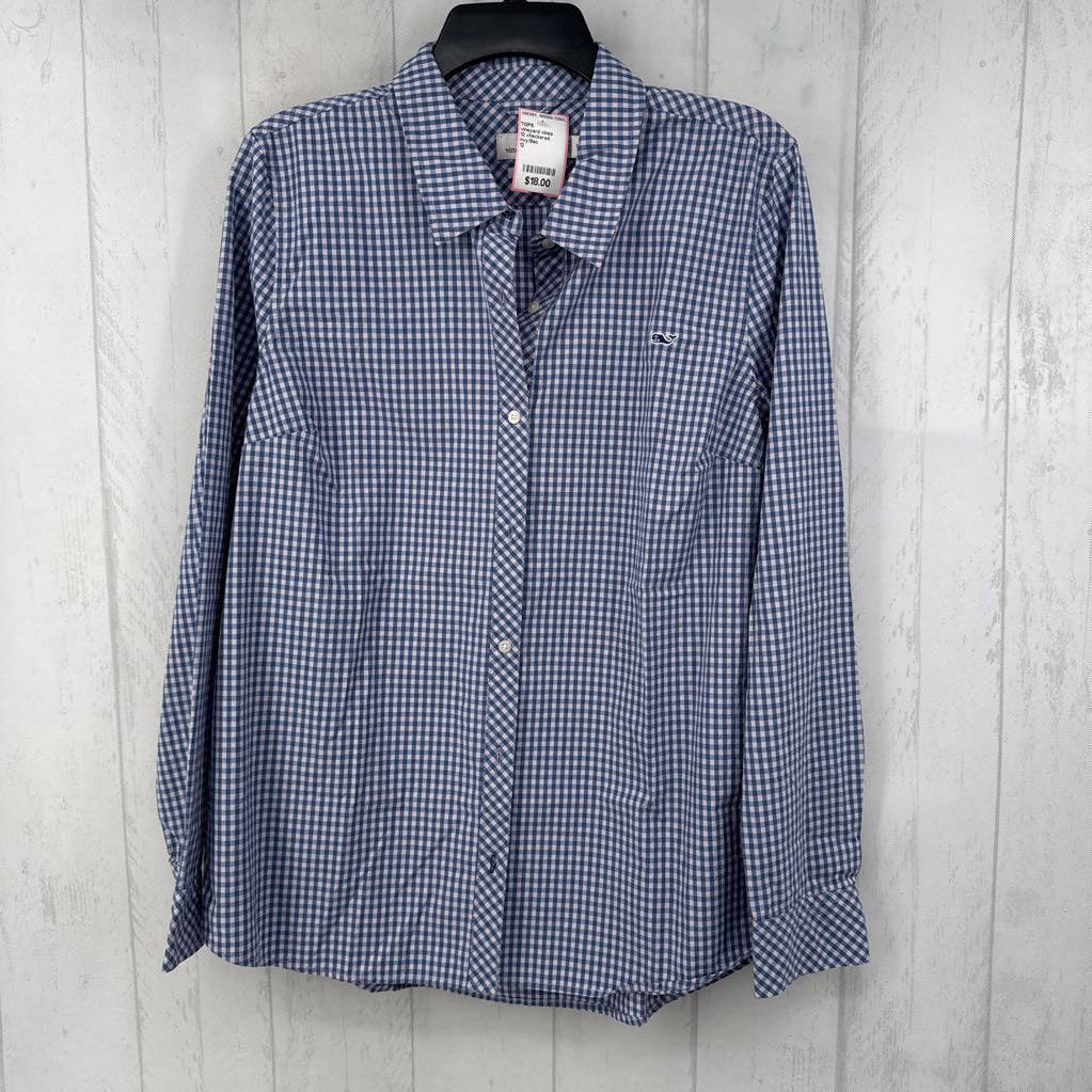 12 checkered button down l/s top
