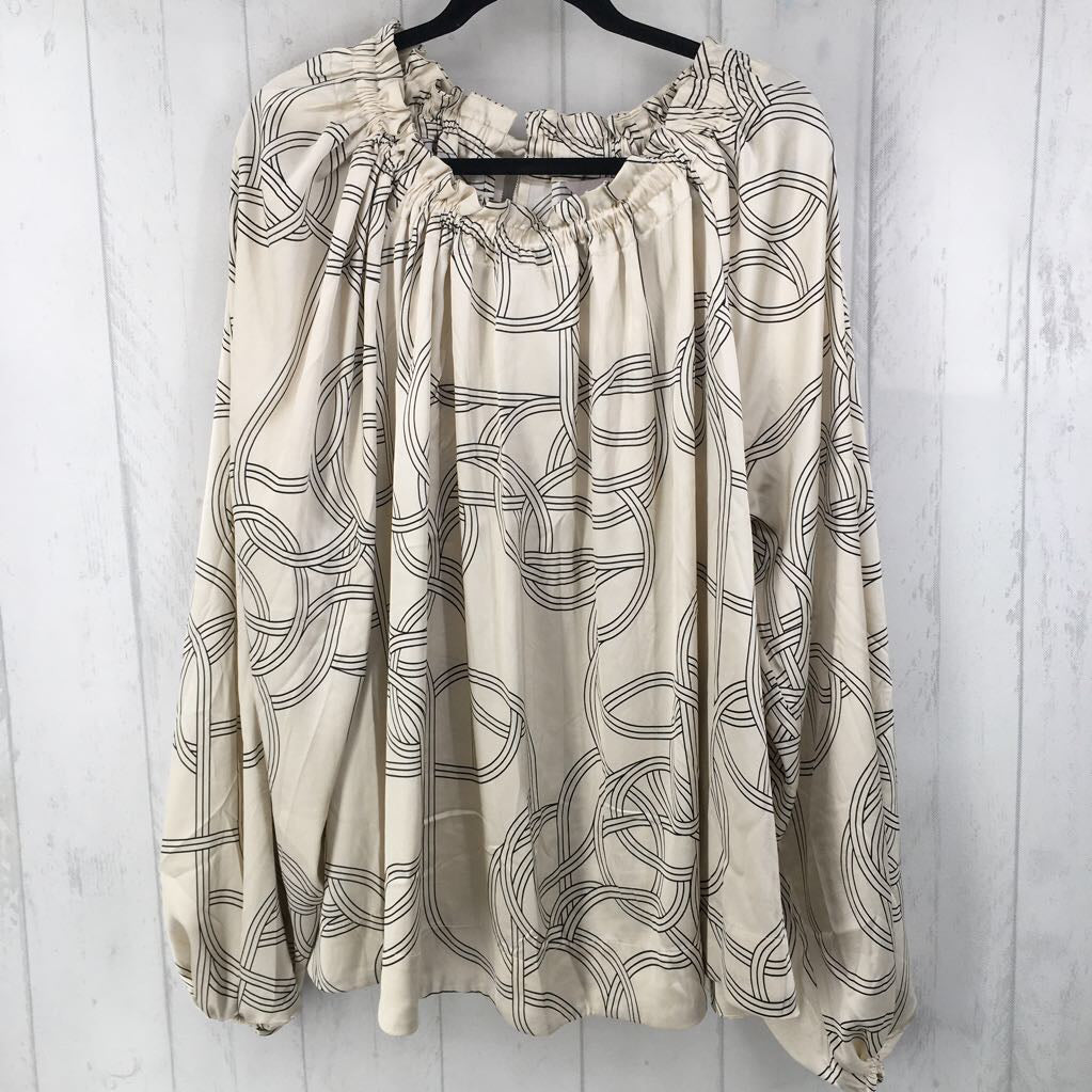 XXL gathered neckline printed l/s top