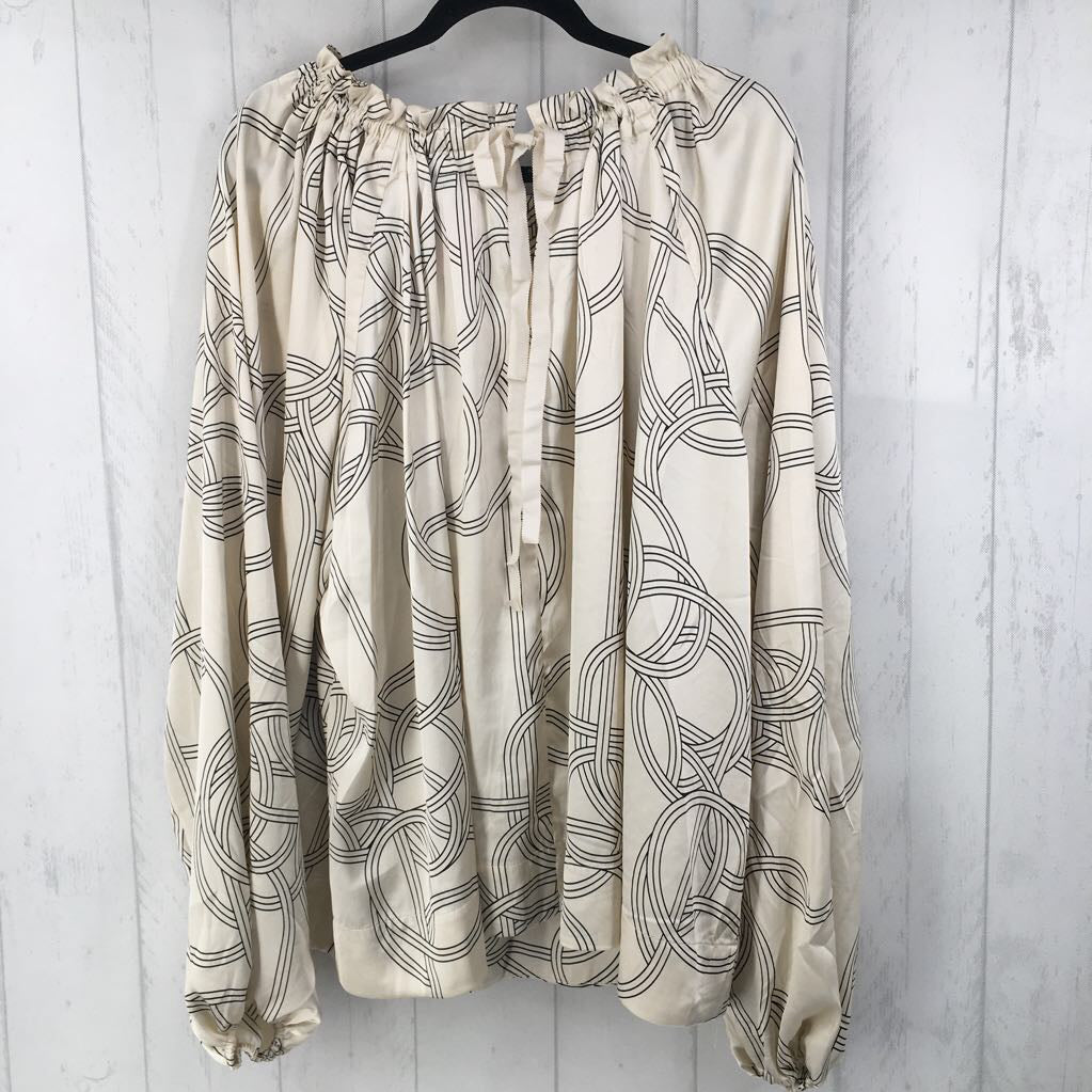 XXL gathered neckline printed l/s top