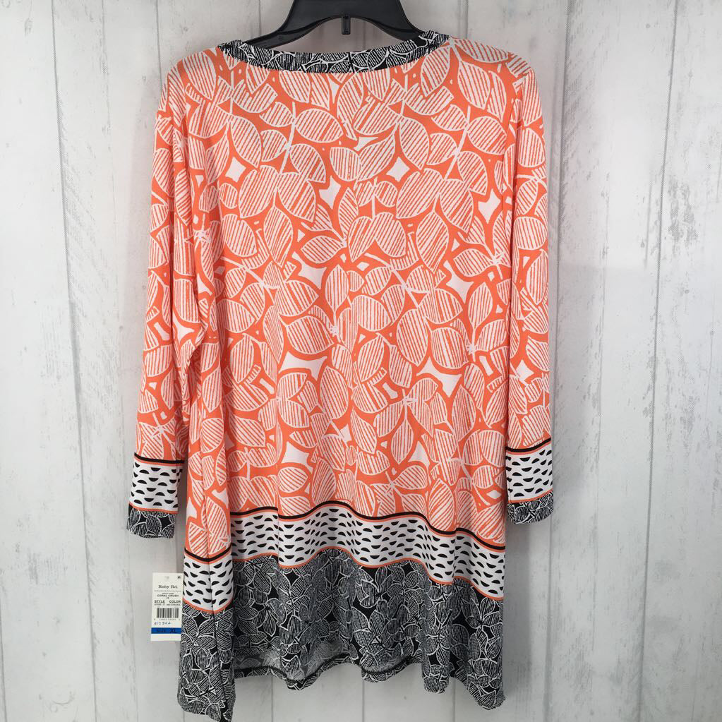 XL printed notch neck 3/4 slv top
