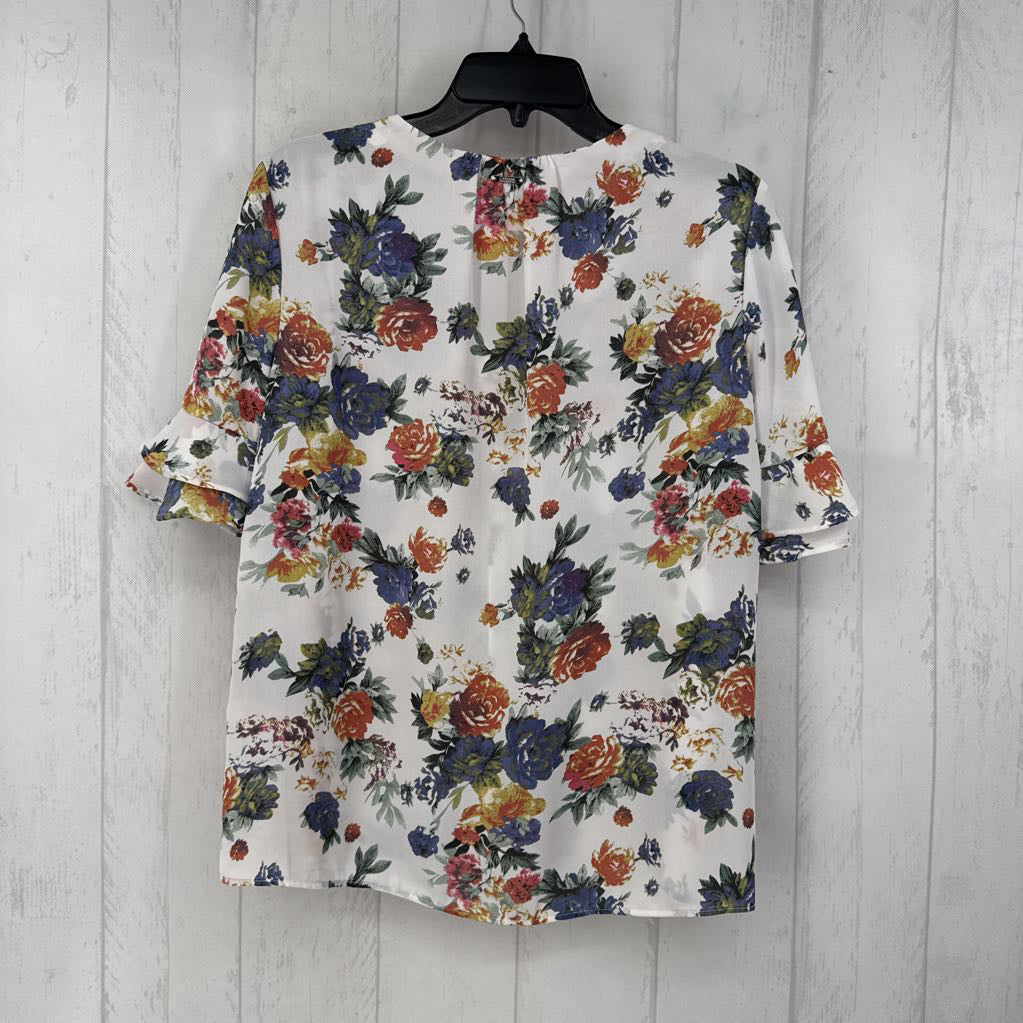 M tiered ruffle slv floral top