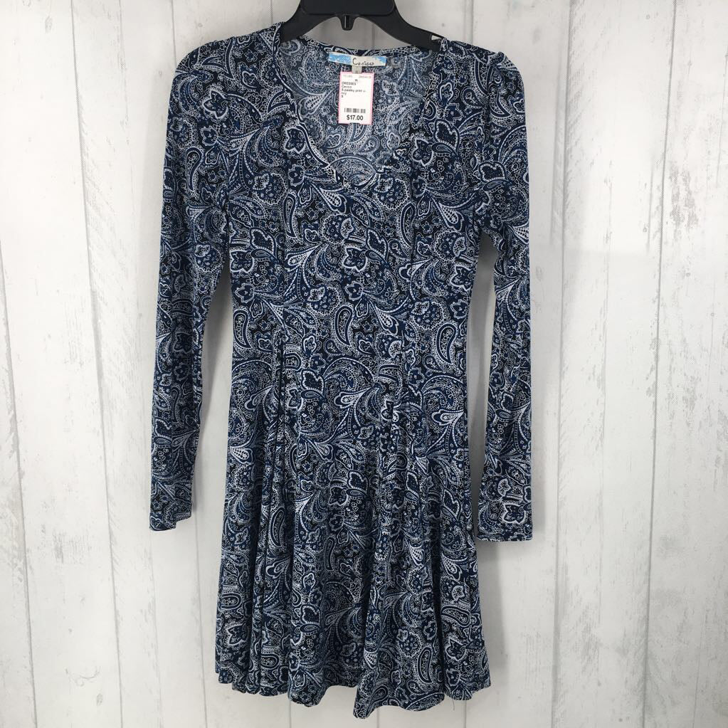 S paisley print v-neck l/s dress
