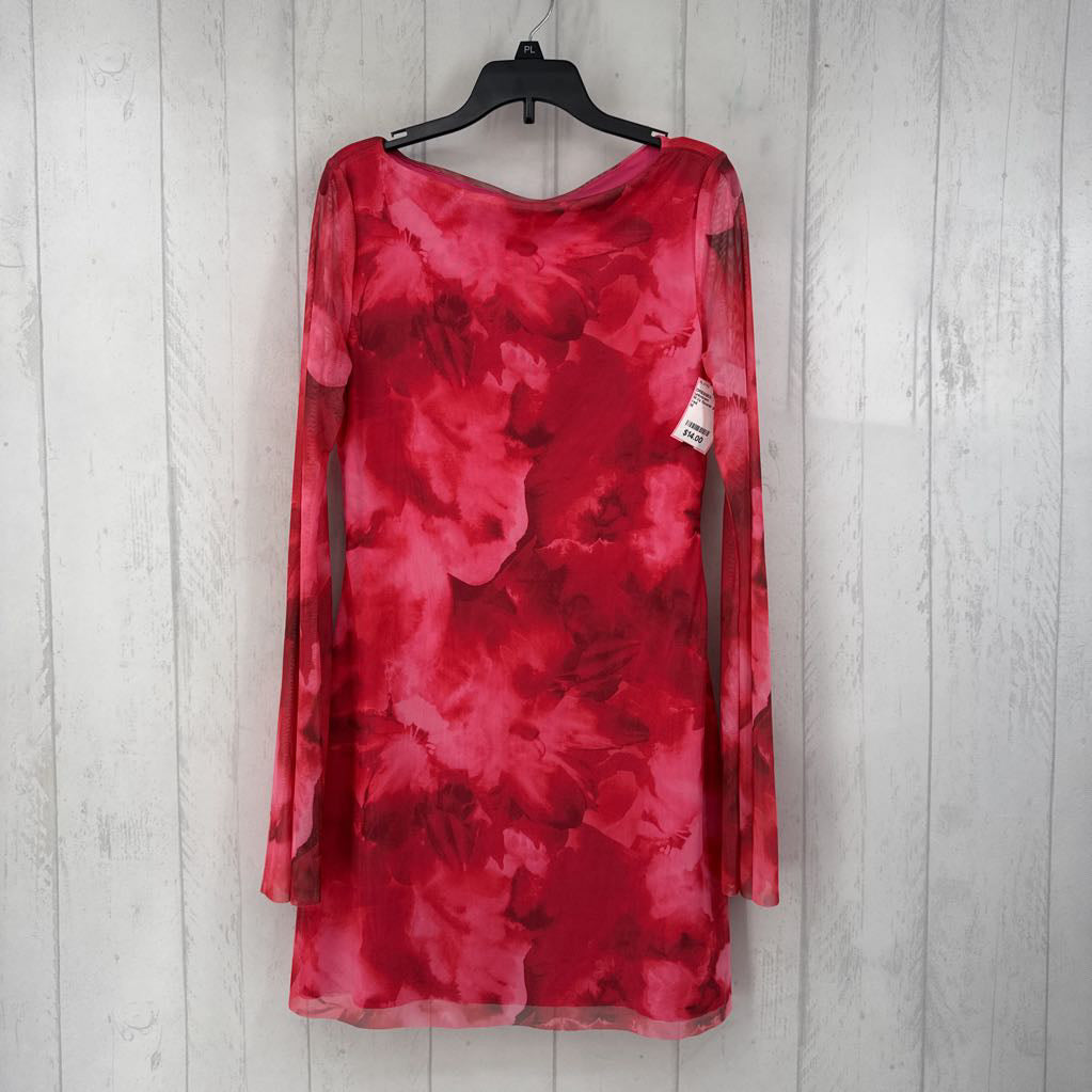 M l/s flower print layer dress