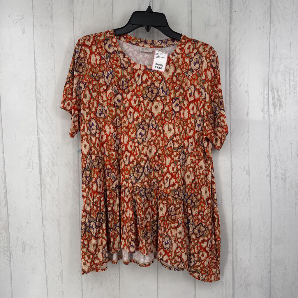 L s/s animal print peplum v-neck top