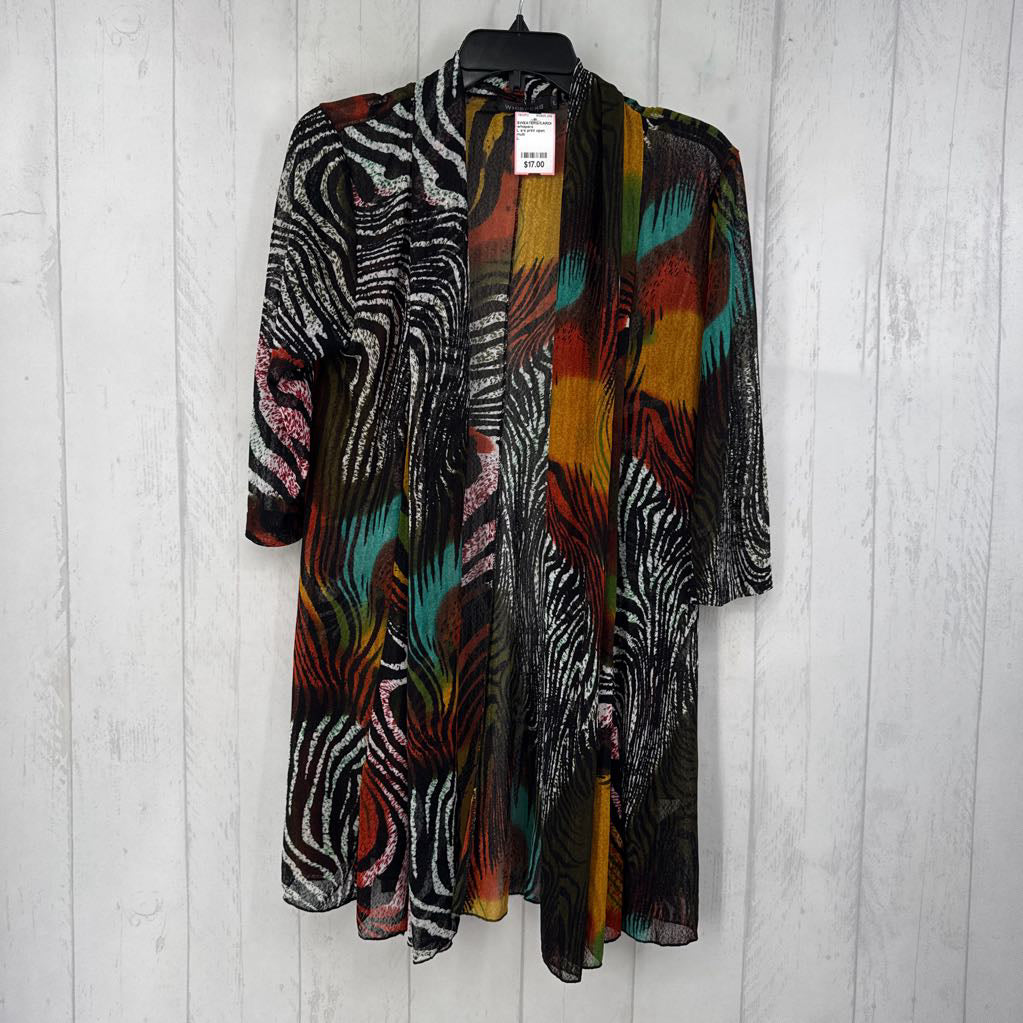L s/s print open drape cardigan
