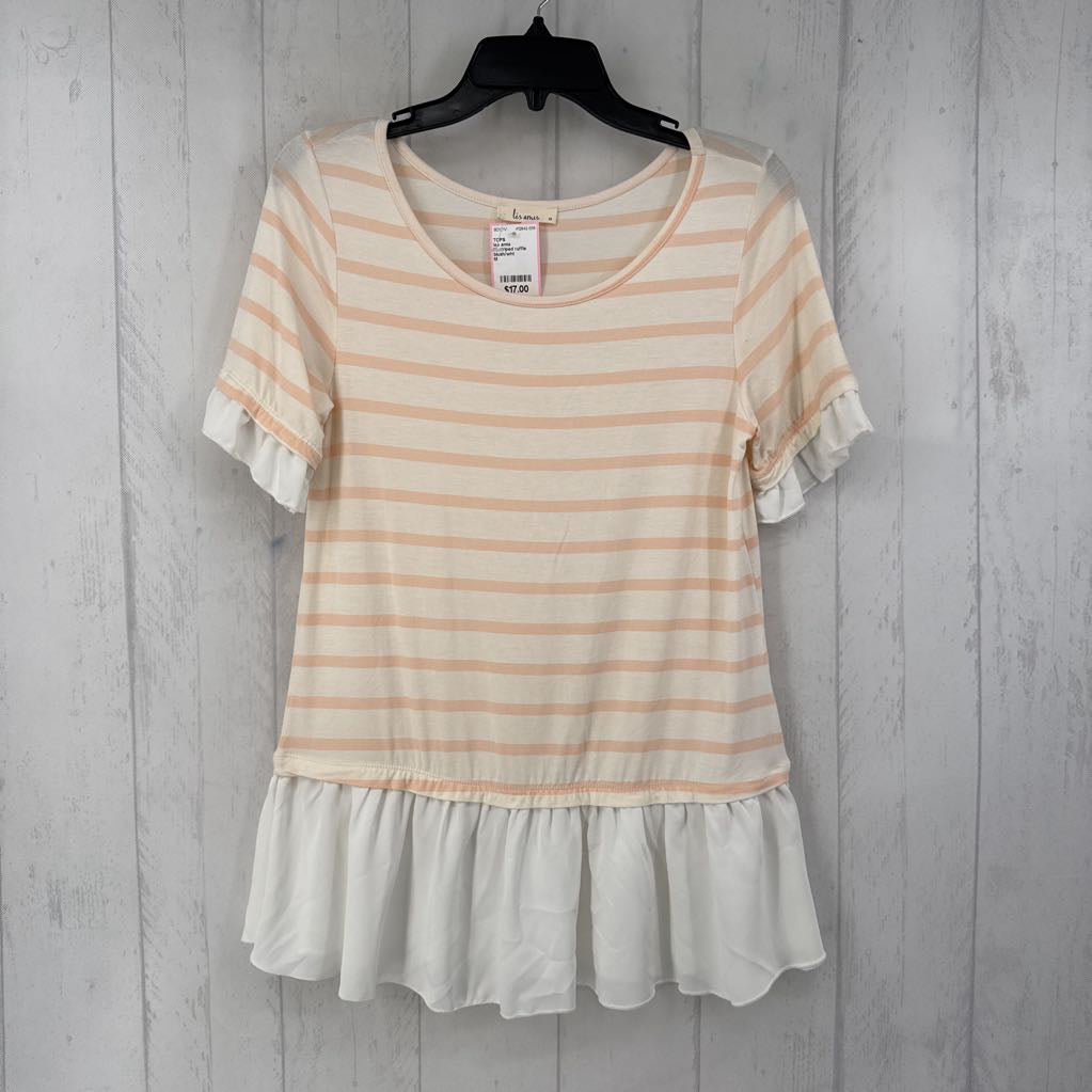 M striped ruffle bottom s/s top