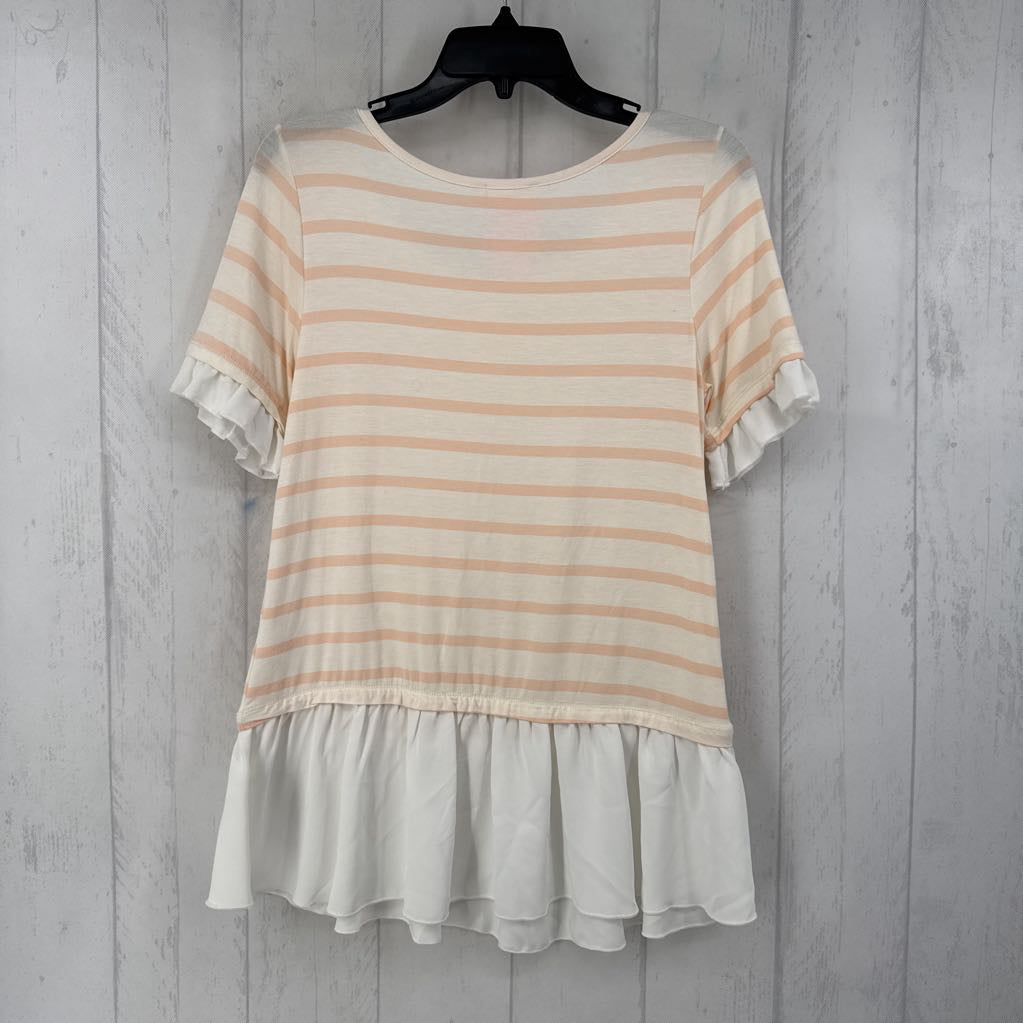 M striped ruffle bottom s/s top