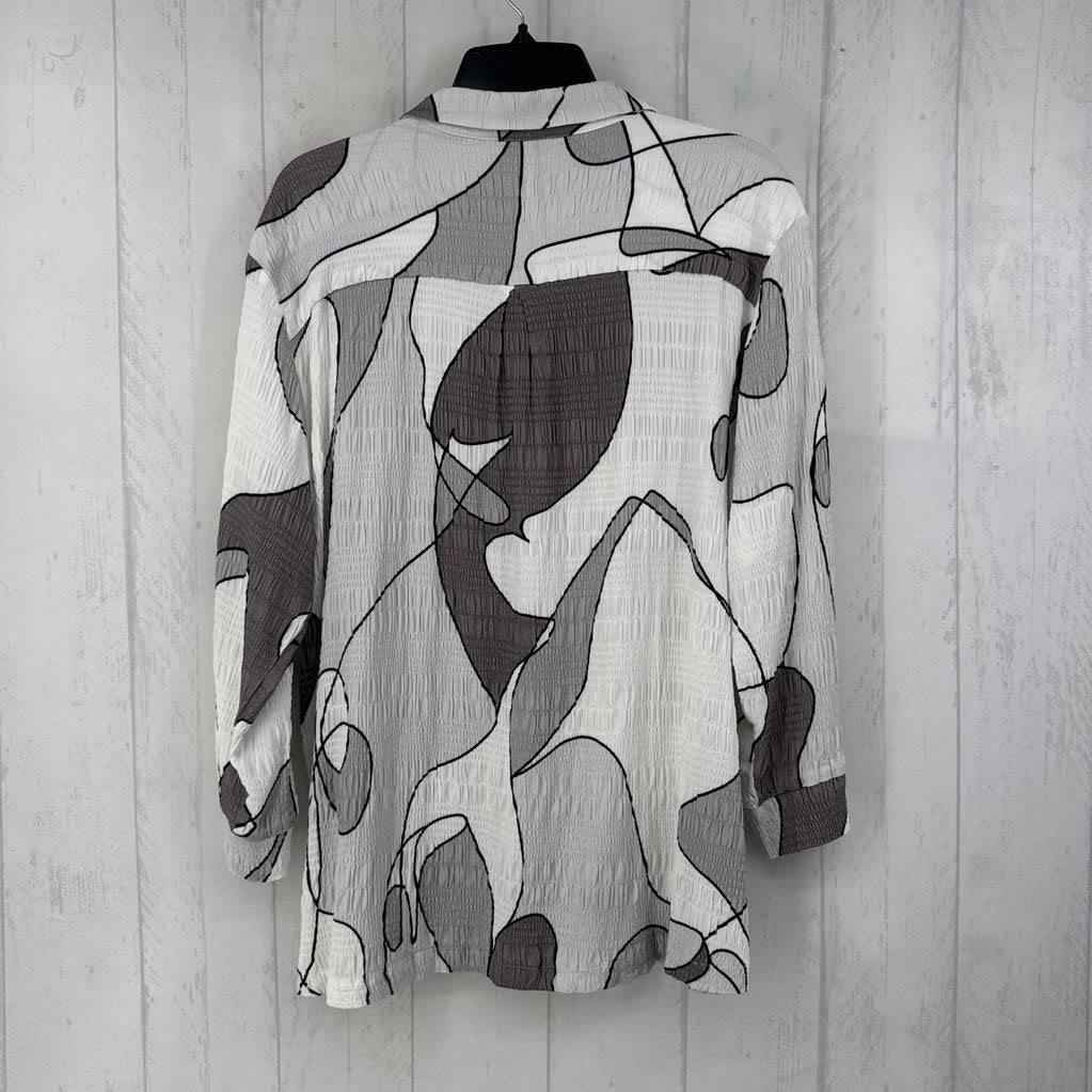 XL swirl print button down 3/4 slv top