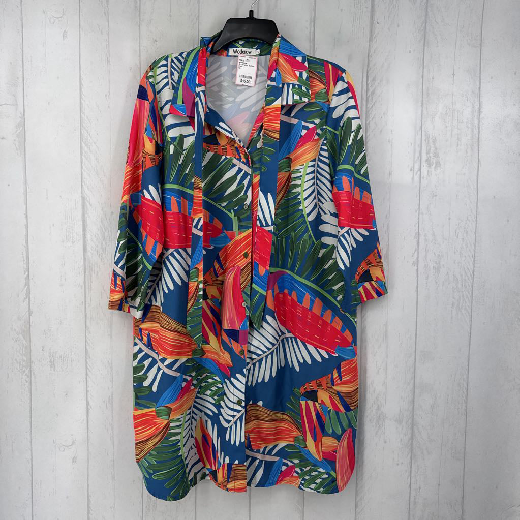 XL flo print button down l/s top
