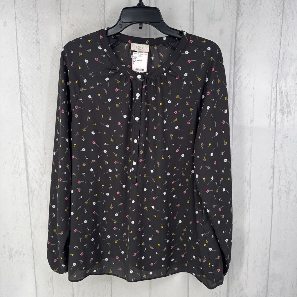 L flo print 1/2 button down l/s top
