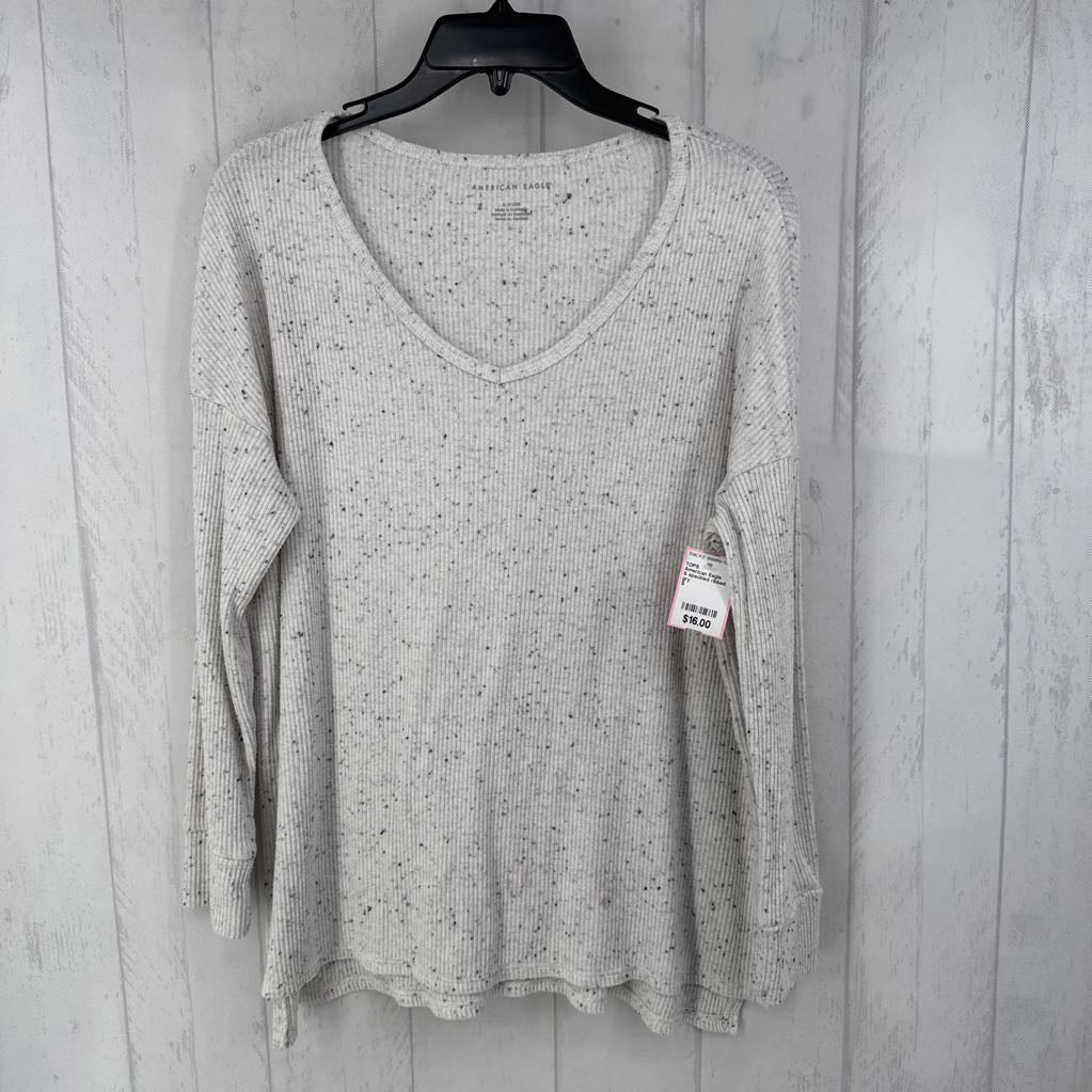 S speckled ribbed v-neck l/s top