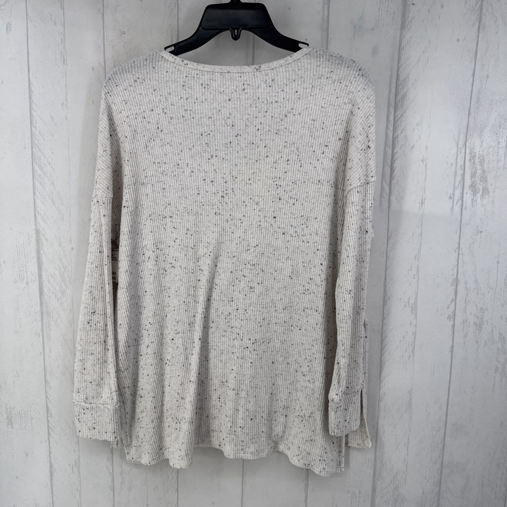 S speckled ribbed v-neck l/s top