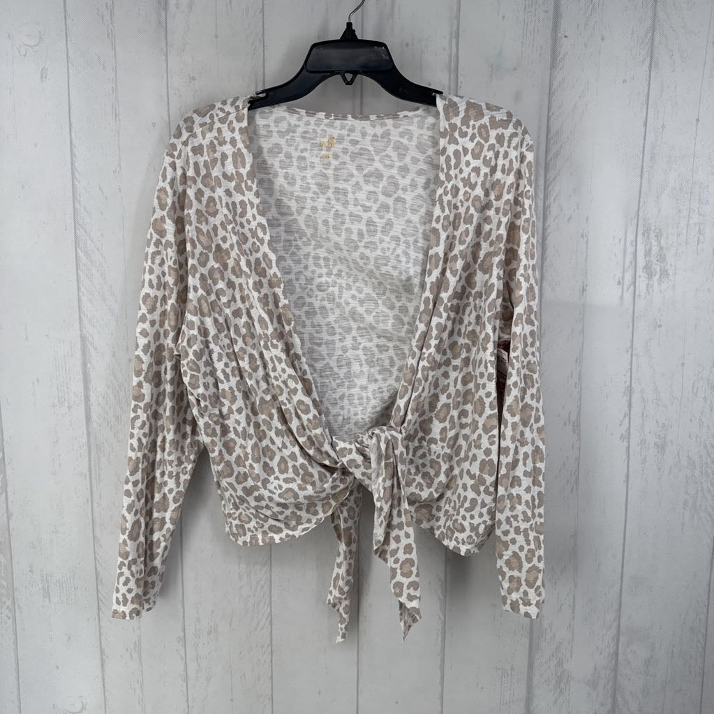 XL animal print tie front cardi