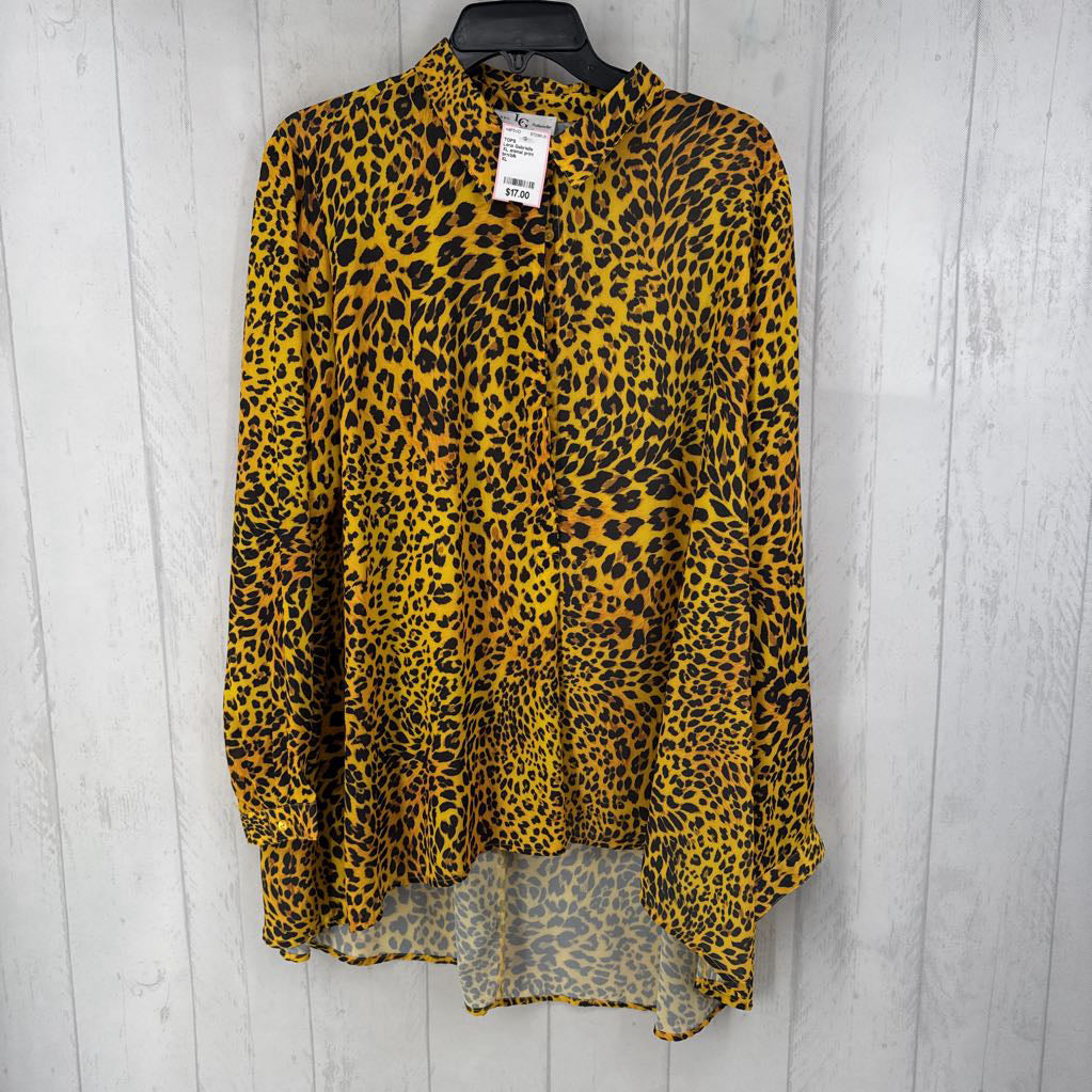 XL animal print button down hi-lo l/s top