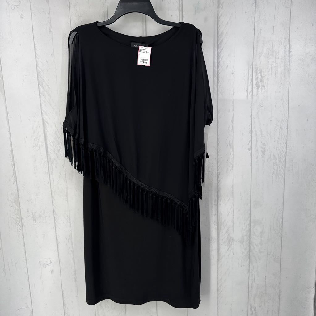 R98 14 shift dress w/ asymmetrical fringe cape shawl dress