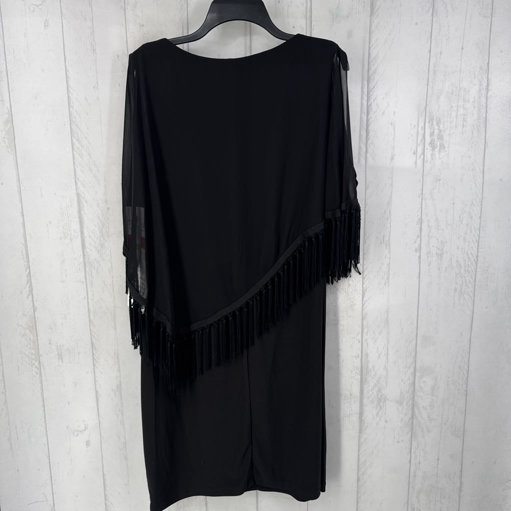 R98 14 shift dress w/ asymmetrical fringe cape shawl dress