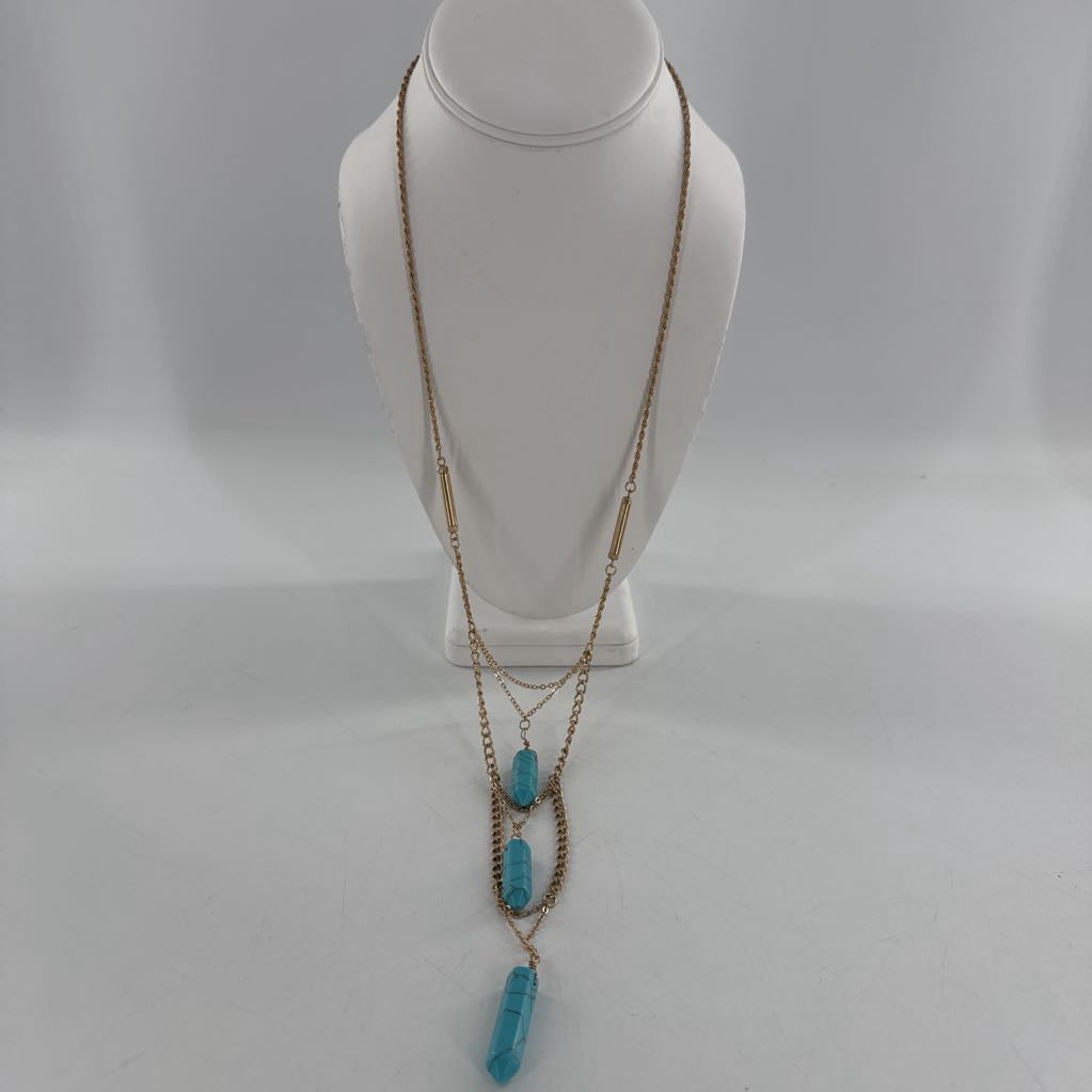 18" gold tone turquoise stone necklace