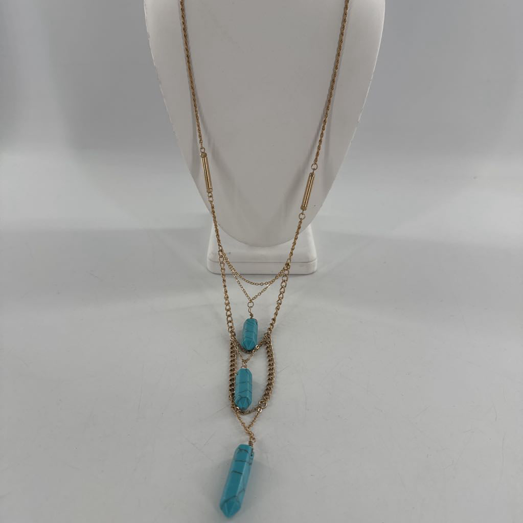 18" gold tone turquoise stone necklace