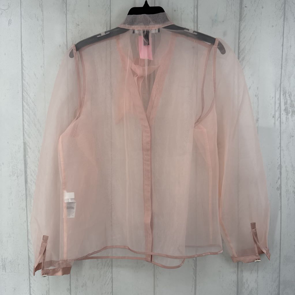 M sheer button down bow front l/s top